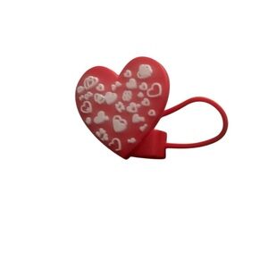 Big Red Heart with Small White Hearts Straw Topper